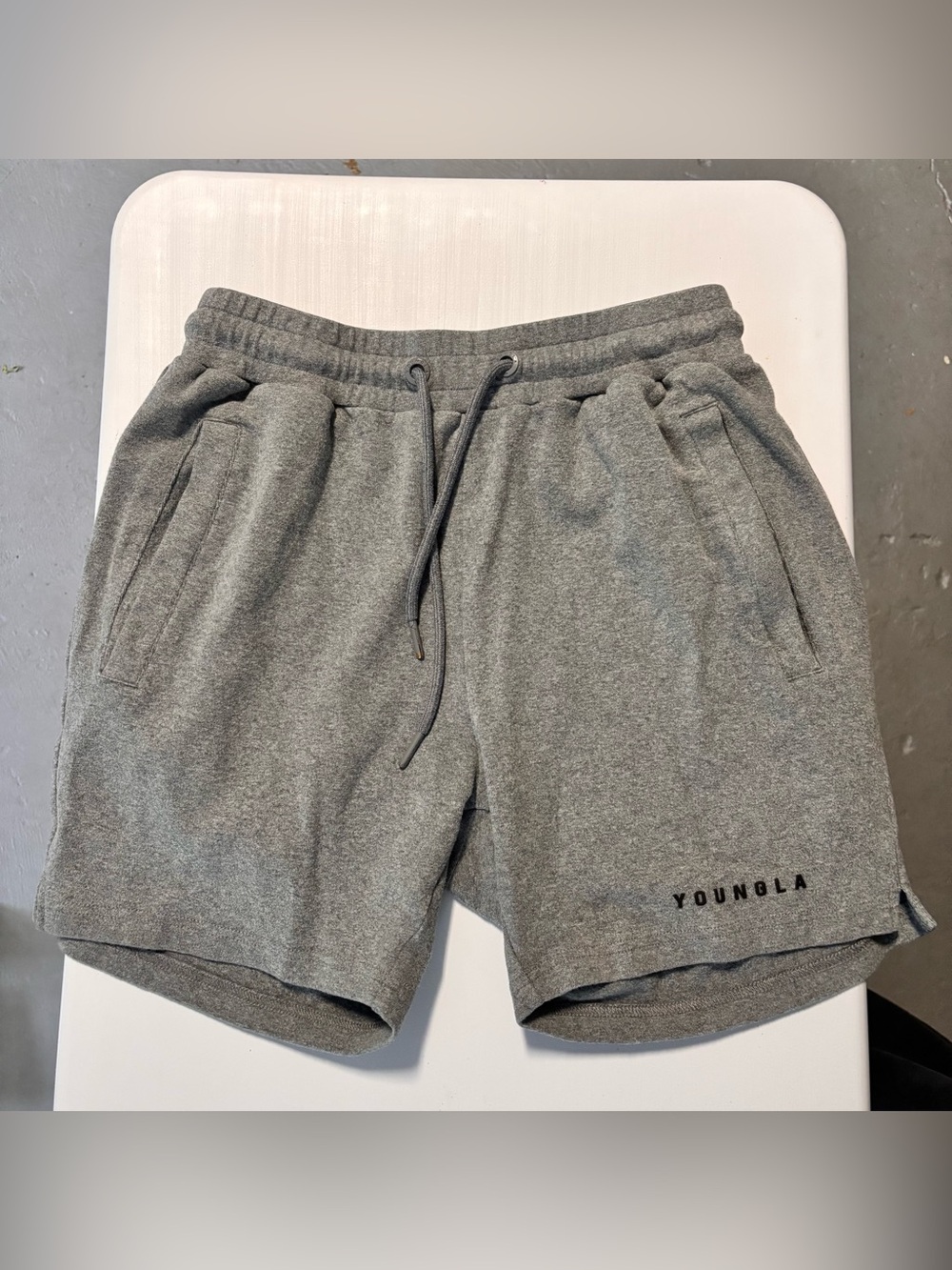 YoungLA Shorts Athletic Drawstring Logo Heather Gray Mens S